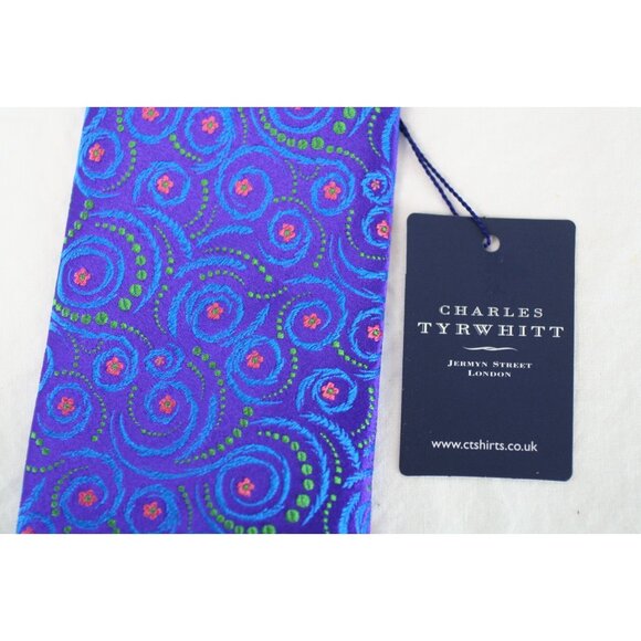 Charles Tyrwhitt Men's Tie 60 x 3.25 Silk Handmade in England Blue Spiral NWT - Picture 1 of 9